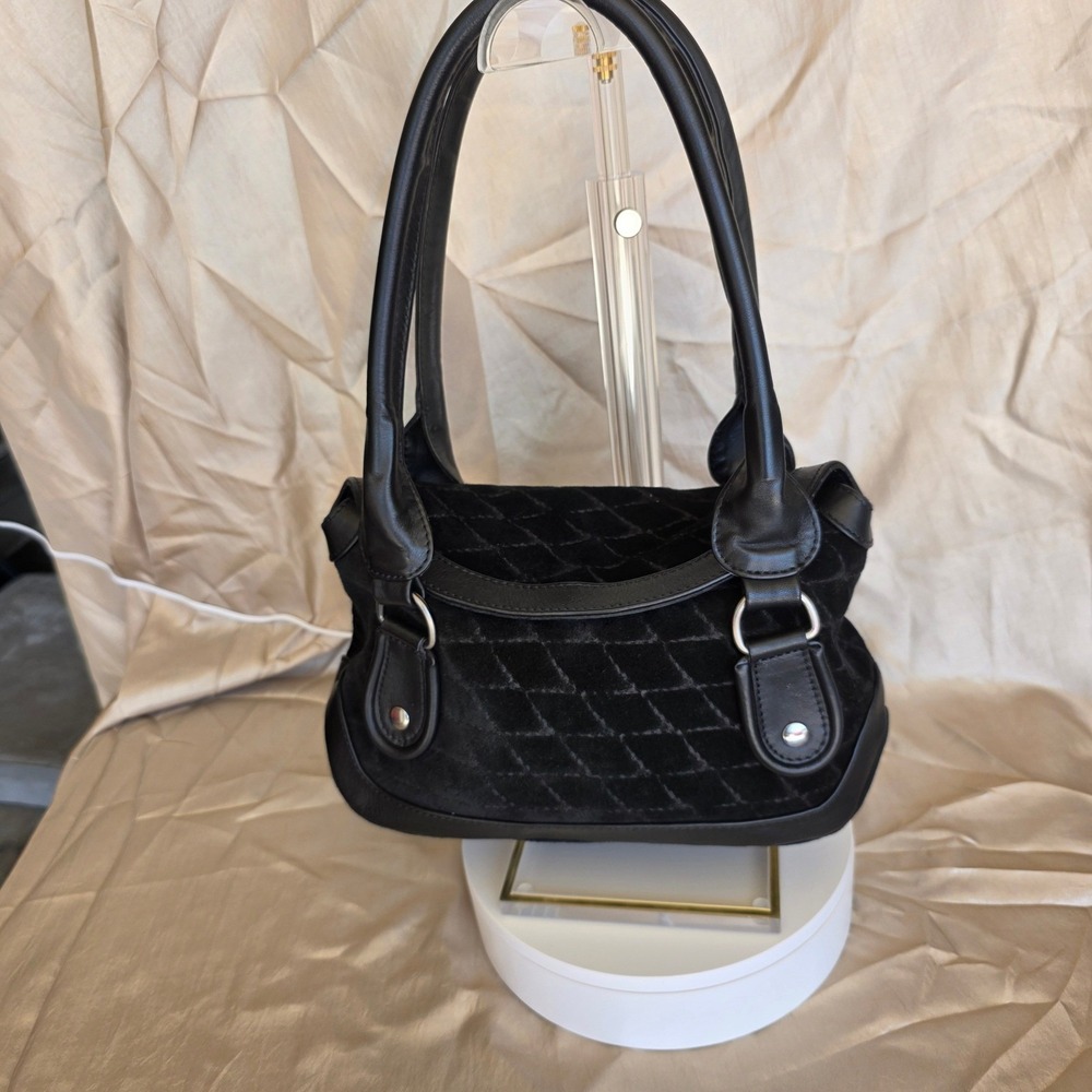 Emporio Armani Vintage Black Quilted Suede Shoulder Bag Leather Trim 555895